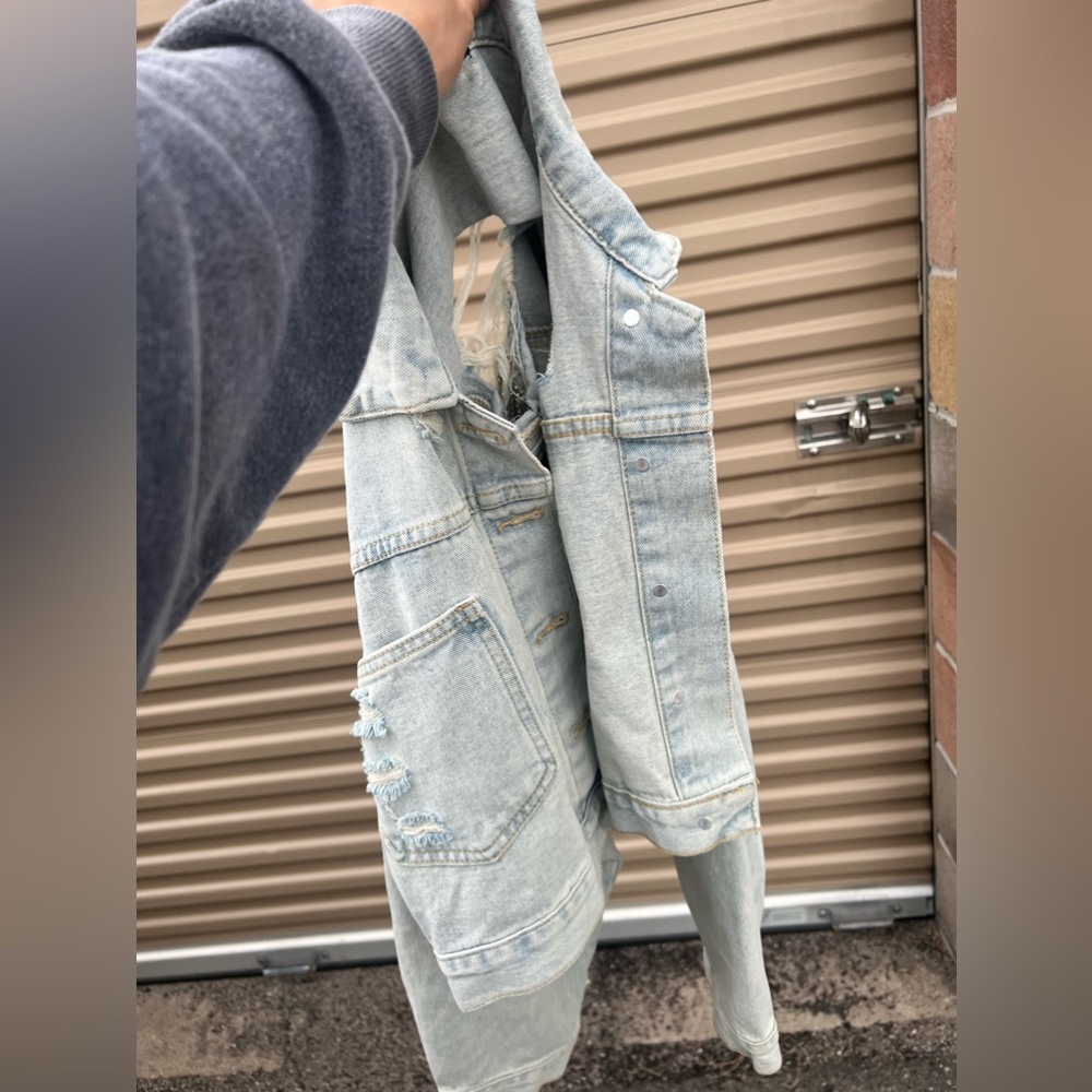 Jean jacket with rhinestone fringe